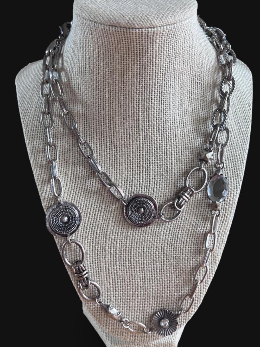 Chico's Silver-Tone Link Necklace 38” Gift box